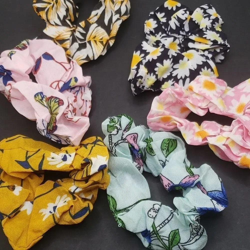 Floral and butterfly chiffon scrunchie bundle of 6 hair ties